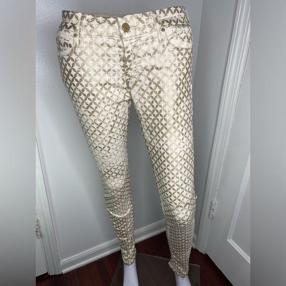 MOTHER THE LOOKER  Creme De Love Metallic Stylish Geometric Patterned Pants - Picture 1 of 11